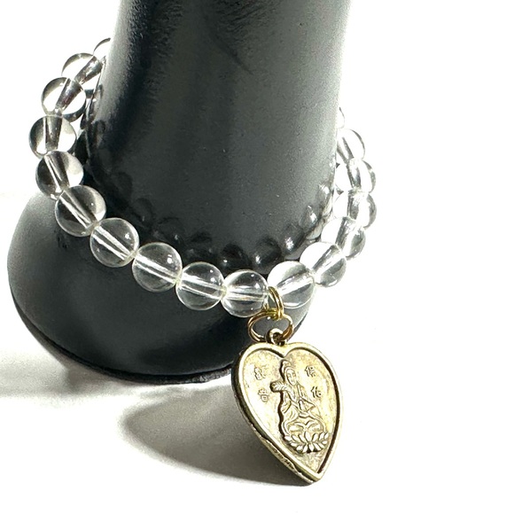 Chinese Horoscope Dog Sign Charm Bracelet Clear Beads Stretch Adjustable - Picture 2 of 4